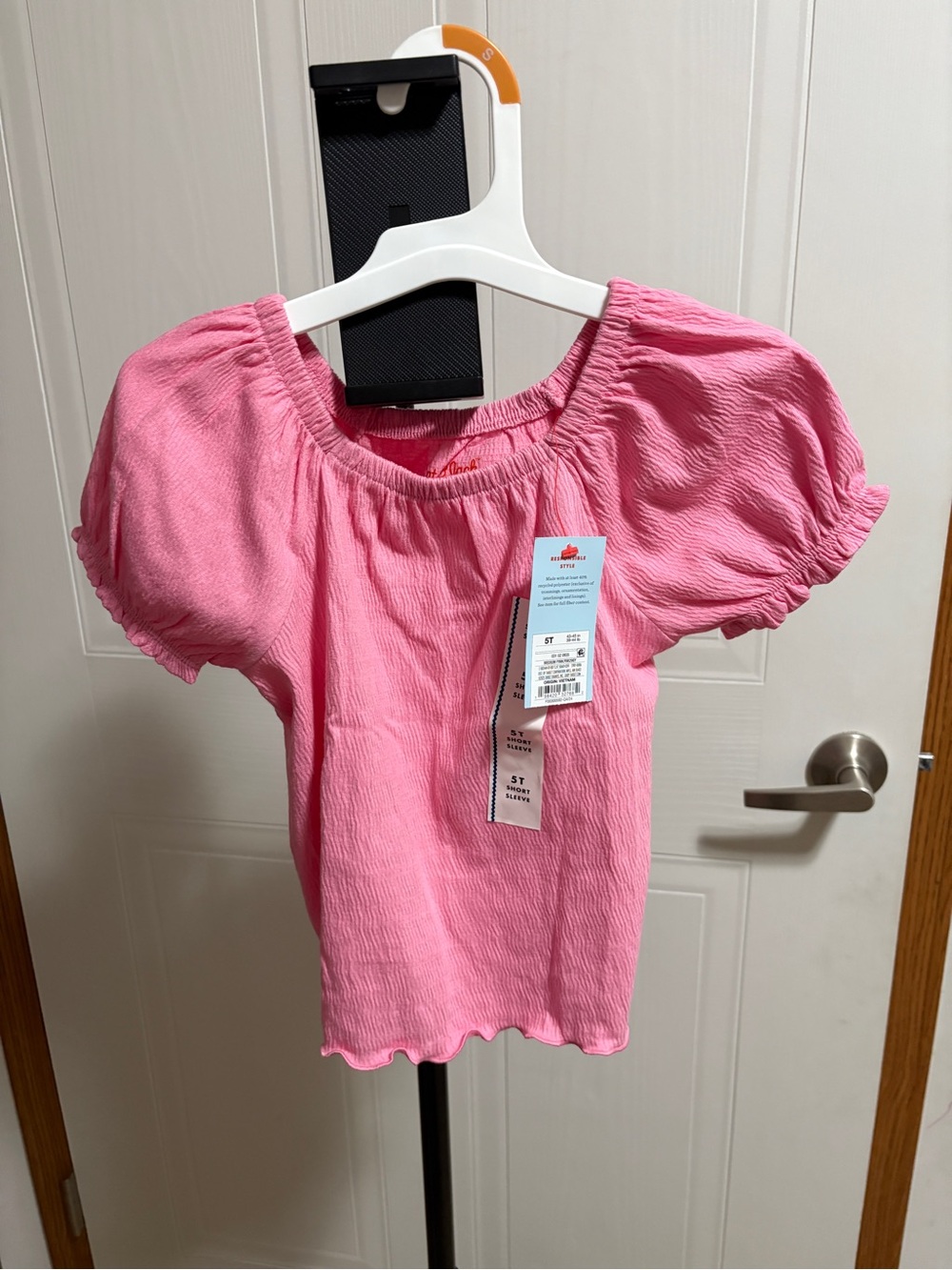 Cat & Jack Bright Pink Girls Elastic Neck Top